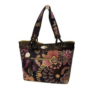 Spartina 449 Daufuskie Island Floral Natural Linen & Leather Trim Tote Bag Purse